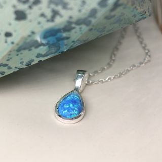 Sterling Silver Teardrop Blue Opal Necklace by Peace of Mind